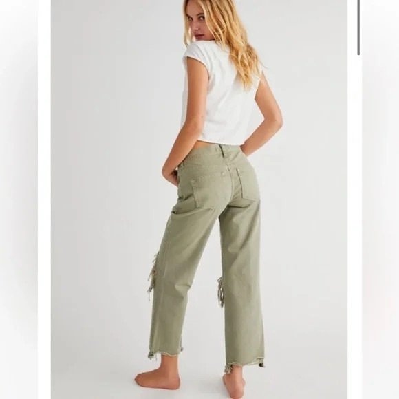 Free People Maggie Mid Rise Straight Jeans in Moss - Picture 2 of 11